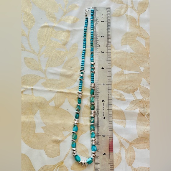 Southwest Turquoise Jasper Hematite Pearl Bench Beads Necklace Sterling Clasp 19 - Picture 3 of 6